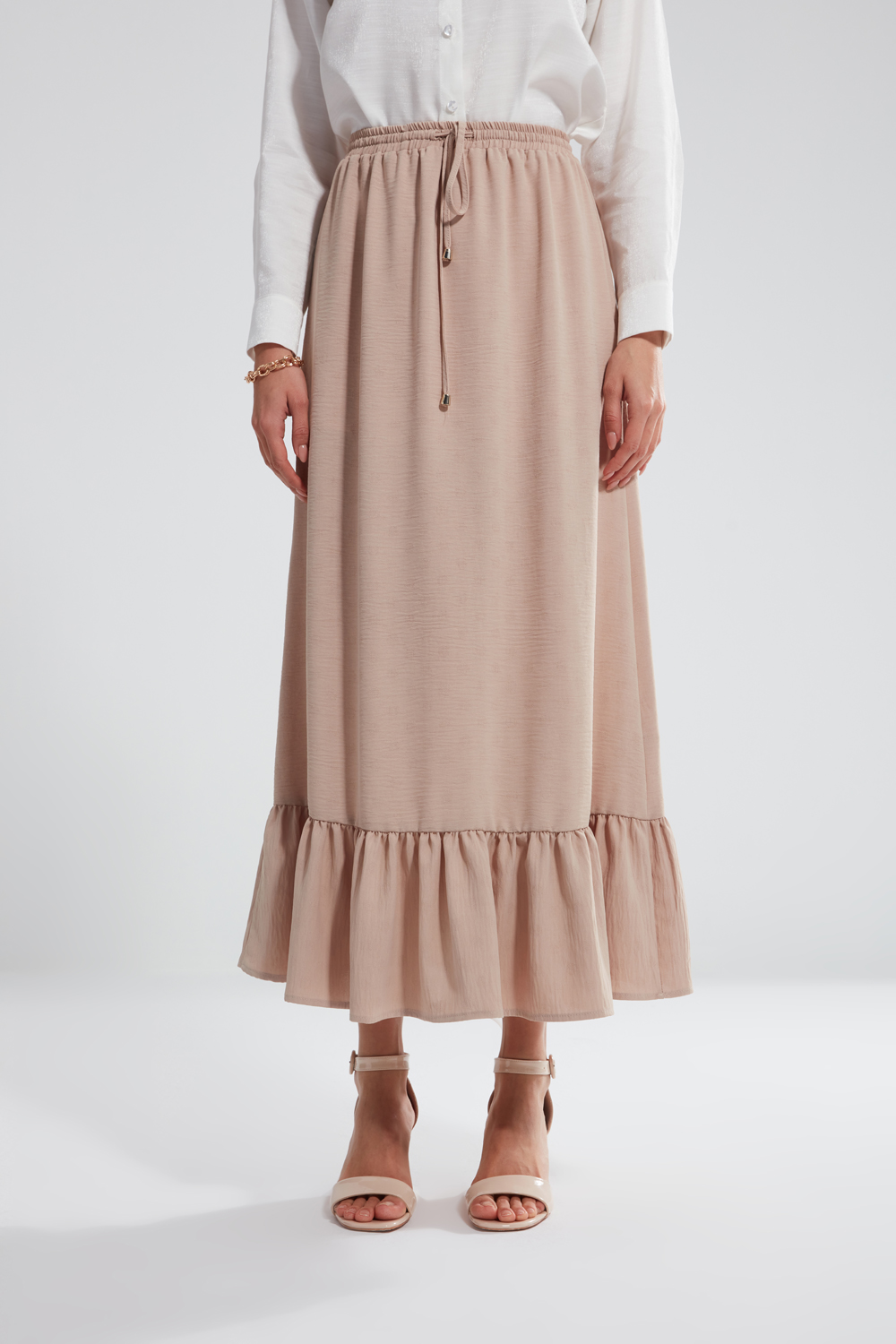 Pleated Beige Long Skirt