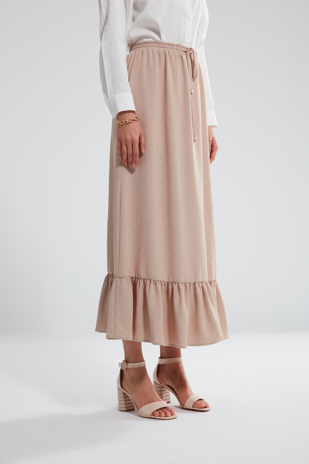 Pleated Beige Long Skirt