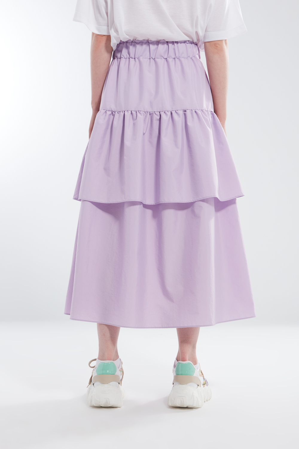 Pleated Waist Lilac Tiered Skirt