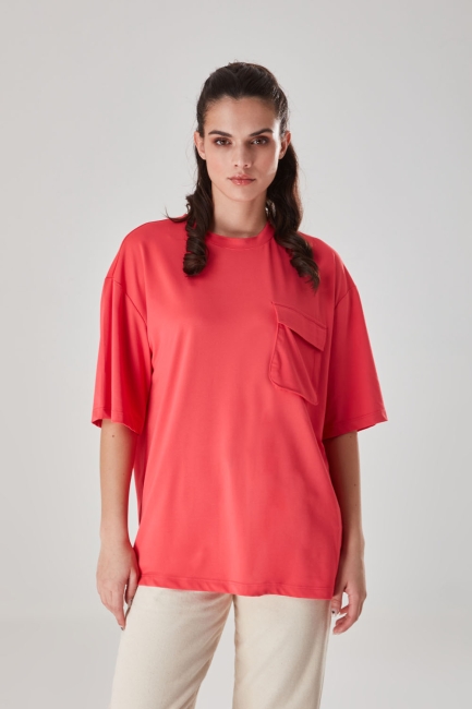 Mizalle - Pocket Detailed Red T-Shirt