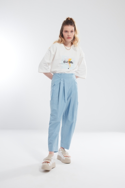 Mizalle - Pocketed Blue Collar Detailed Trousers