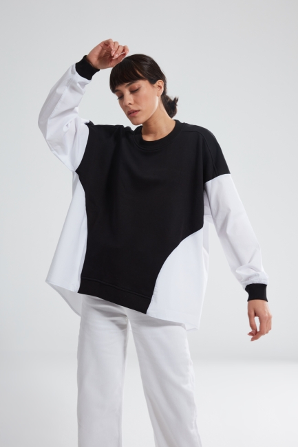 Mizalle - Poplin Shirt Detailed Sweatshirt (Black) 