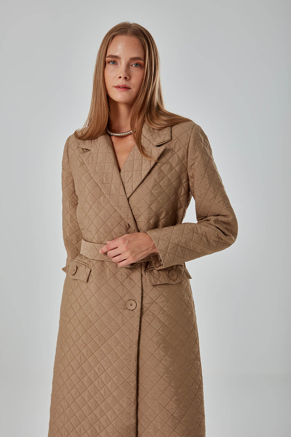 Quilted Textured Beige Overcoat