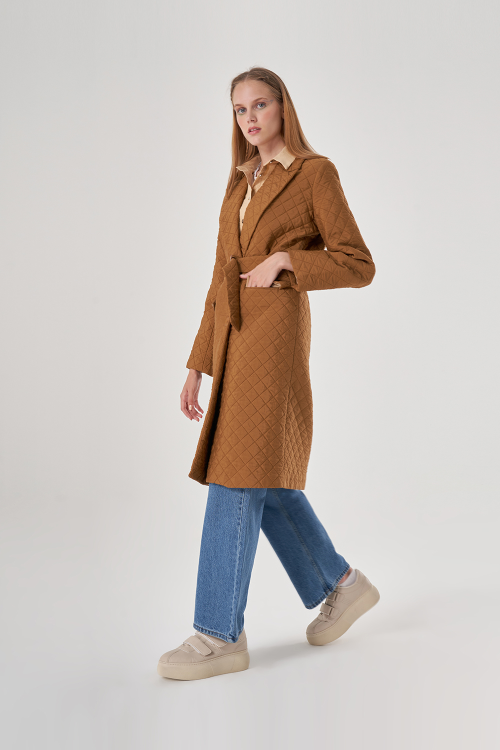Quilted Textured Tan Overcoat