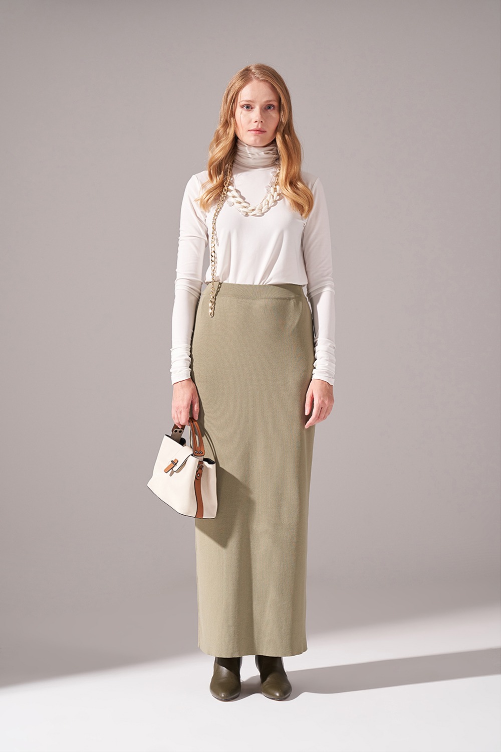 Rayon Basic Tricot Skirt (Khaki)