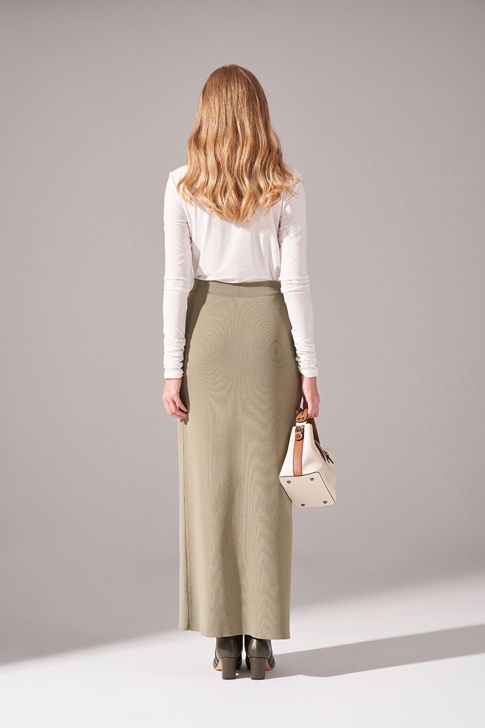 Rayon Basic Tricot Skirt (Khaki)