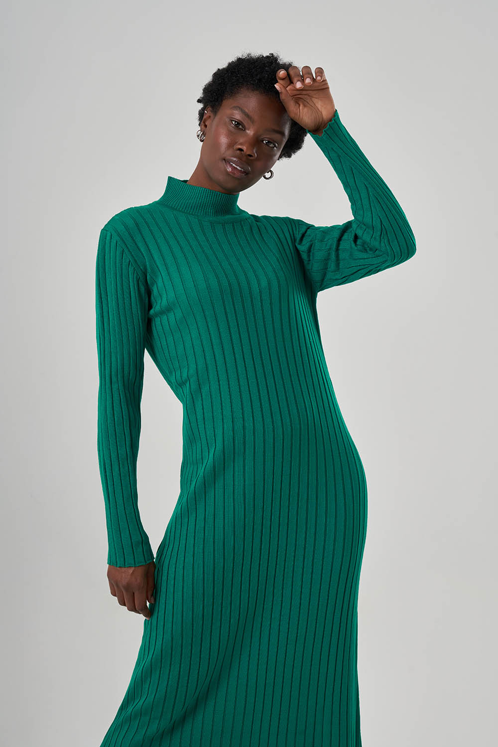 Ribbed Knitwear Green Dress