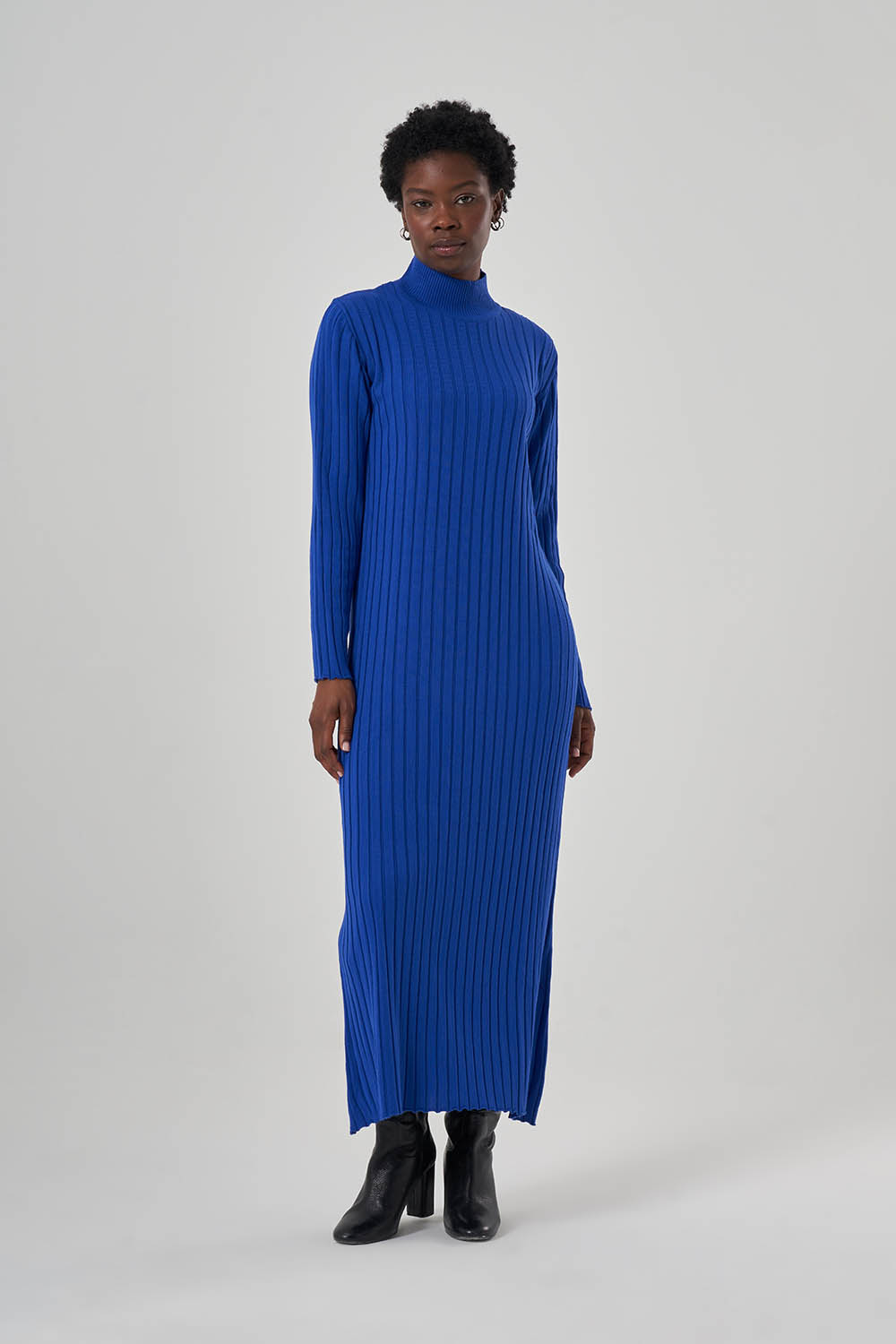 Ribbed Knitwear Sax Dress