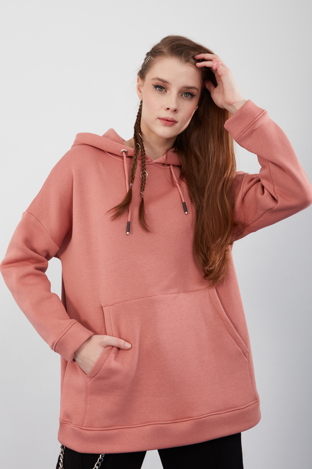 Rose Hooded Winter Sweatshirt with Pockets