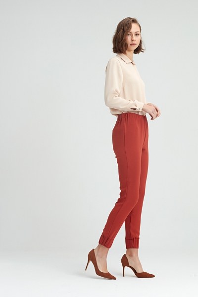 Mizalle - Ruched Trousers (Brick Red) 