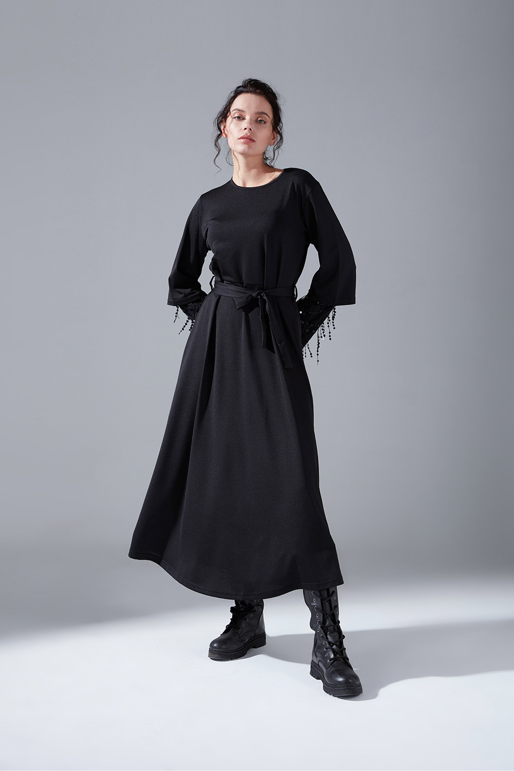 Sequin Sleeve Dress (Black)