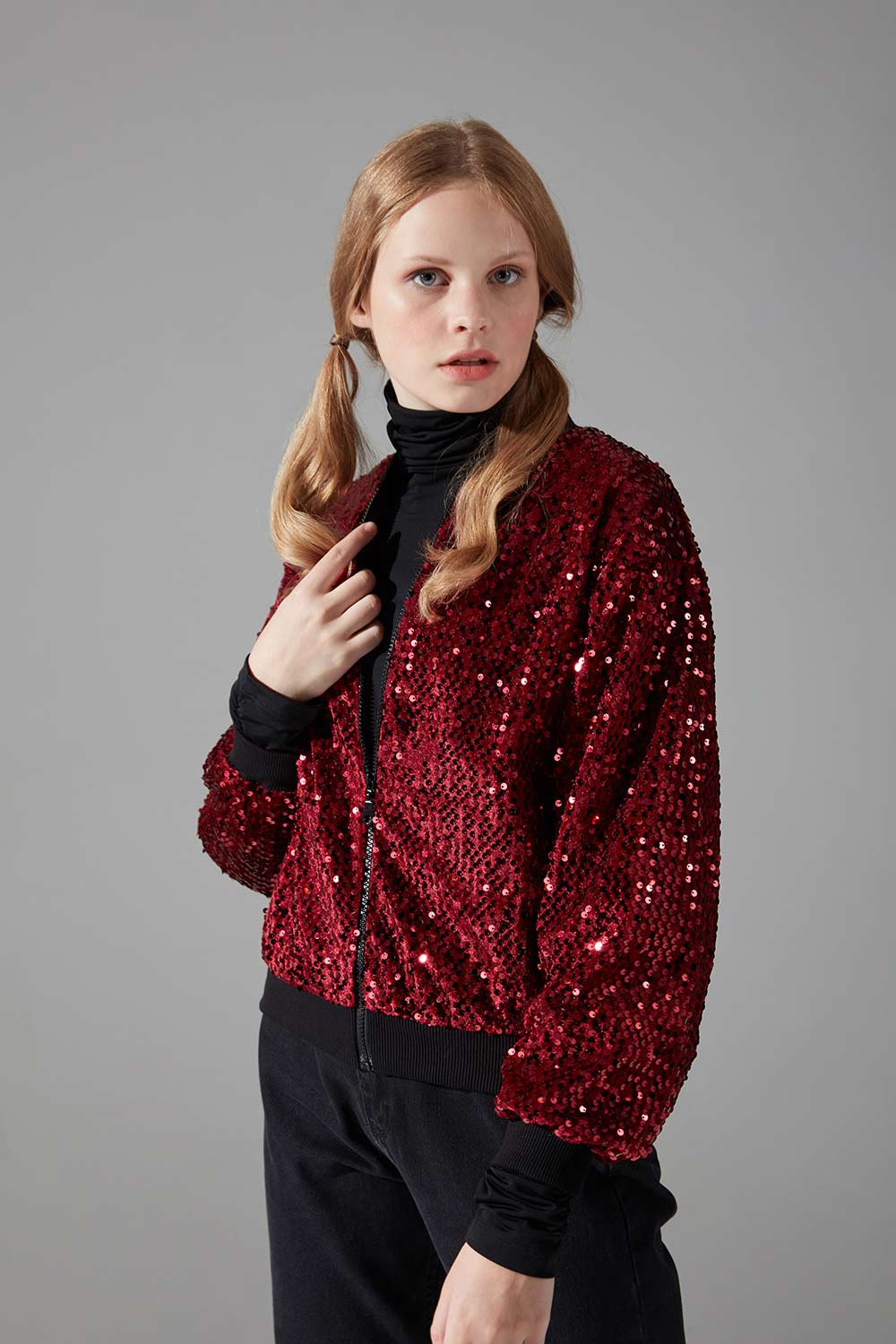 Sequined Bomber (Claret Red) 