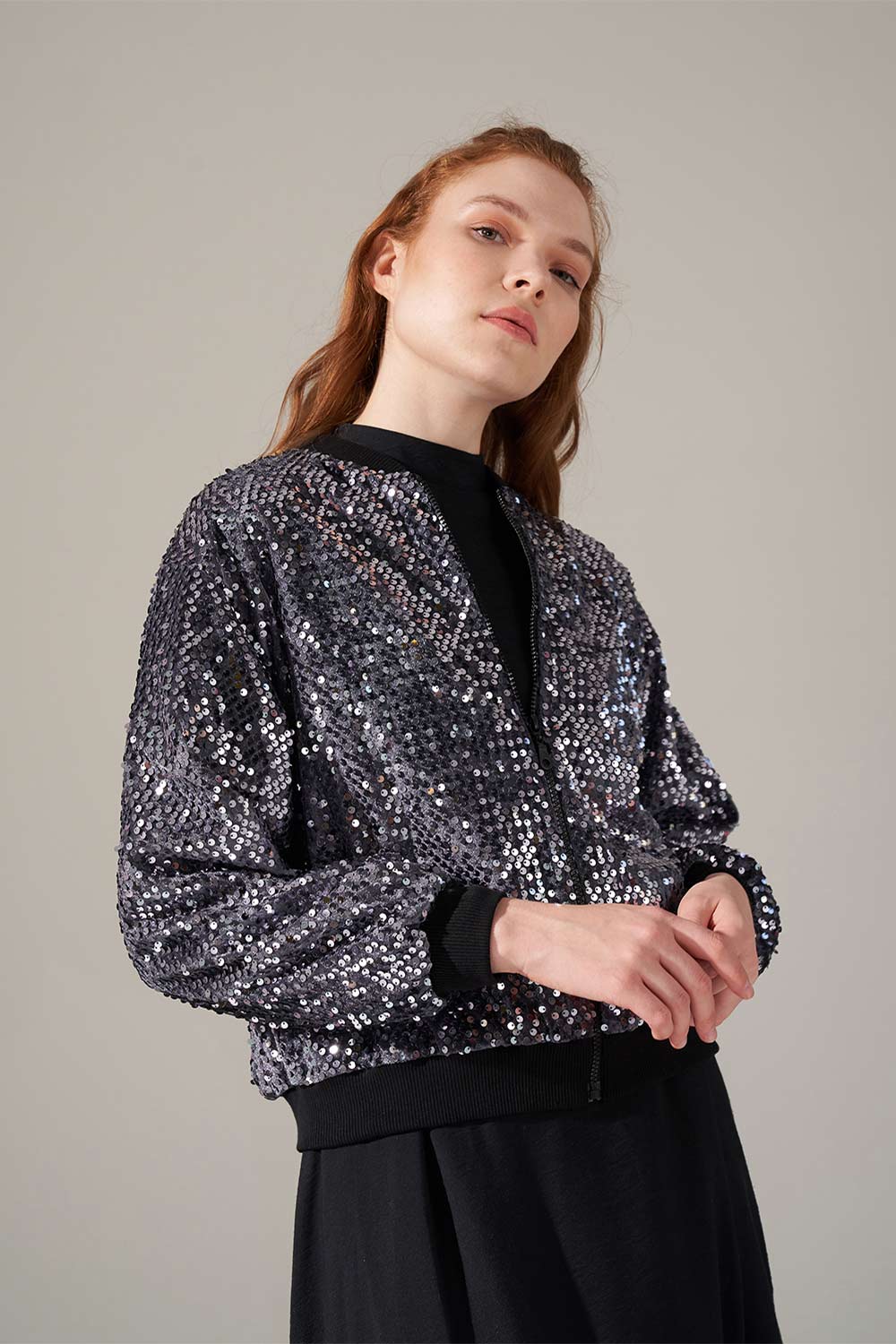 Sequined Bomber (Grey) 