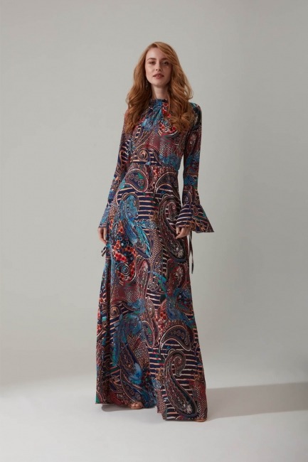 Mizalle - Shawl Patterned Long Dress