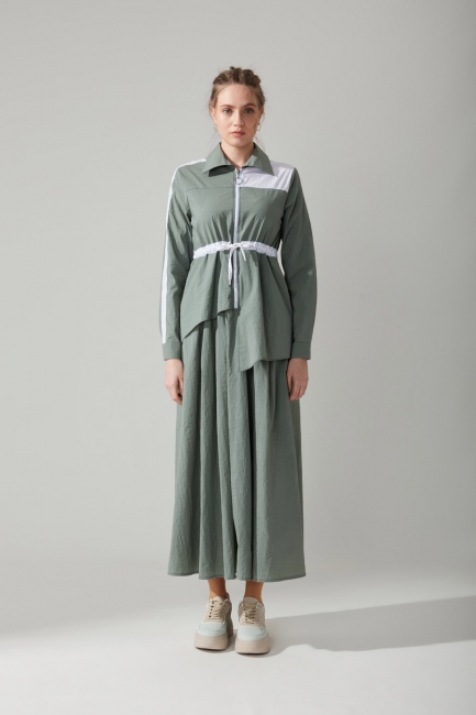 Mizalle - Shirred Parachute Fabric Aqua Green Dress