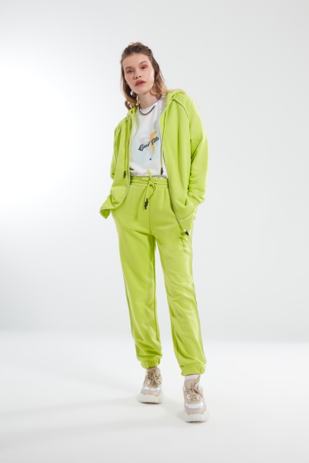 Mizalle - Shirt Stitched Neon Green Sweatpants