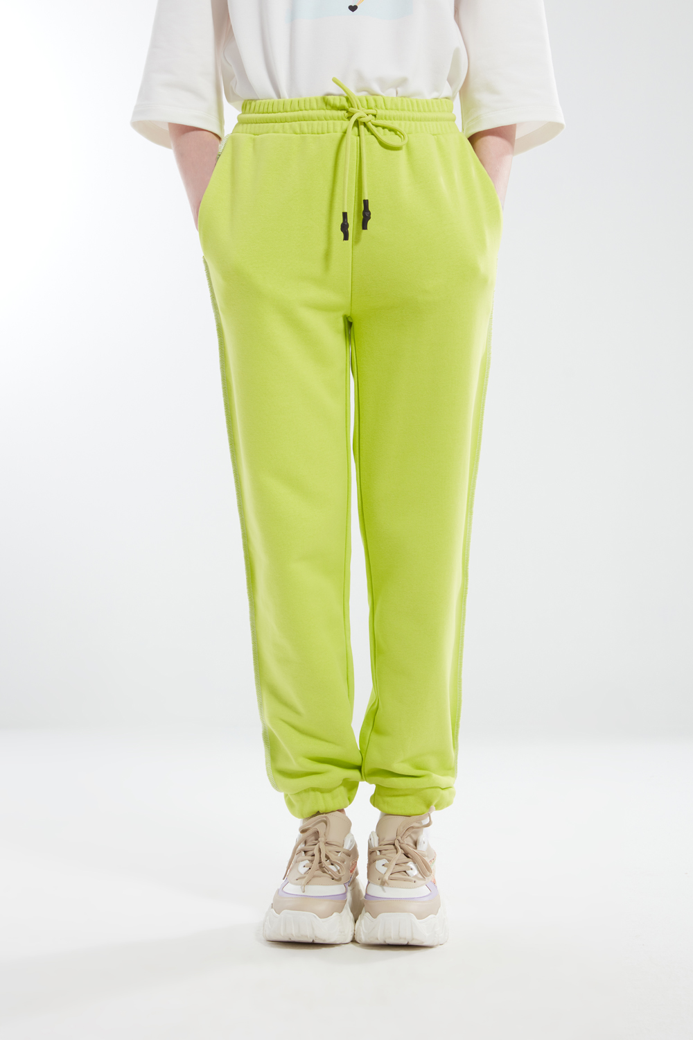 Shirt Stitched Neon Green Sweatpants