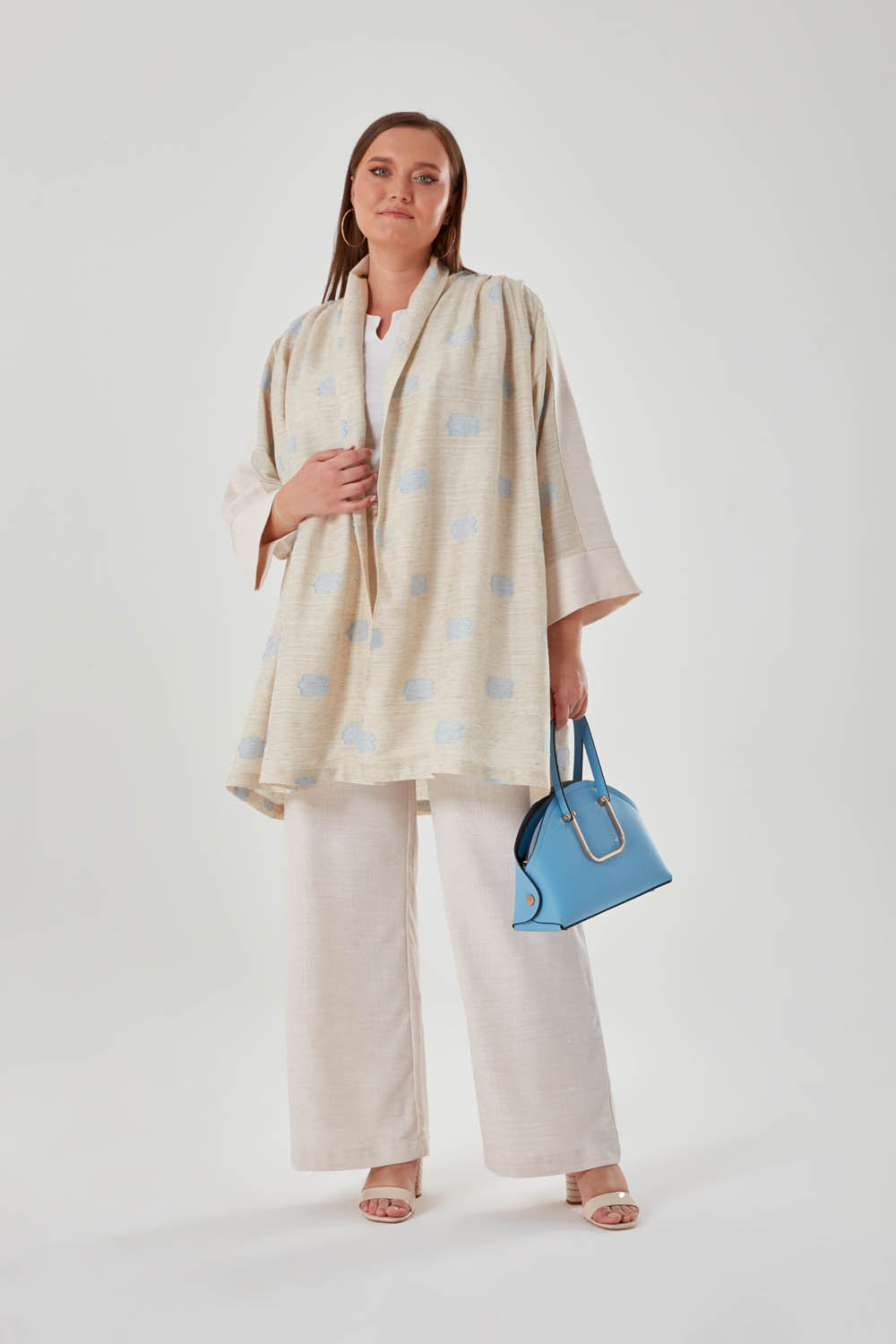 Shirtcuff Floral Pattern Blue Long Kimono