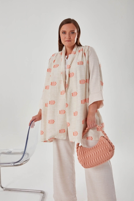 Mizalle - Shirtcuff Floral Pattern Salamon Long Kimono