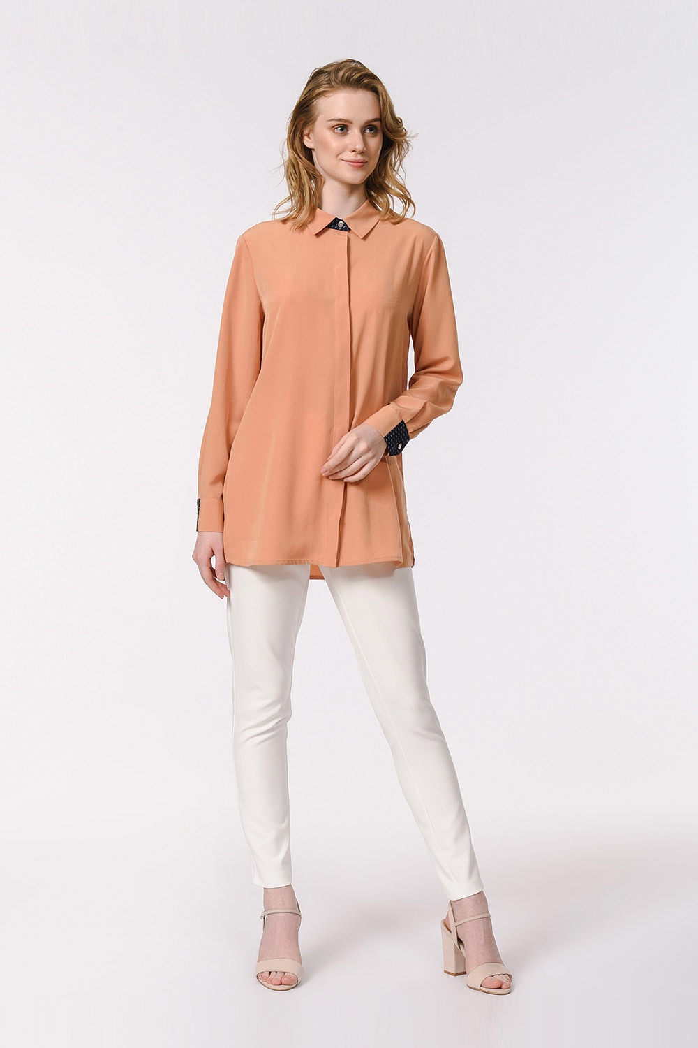 Side Pleated Shirt Blouse (Saffron) 