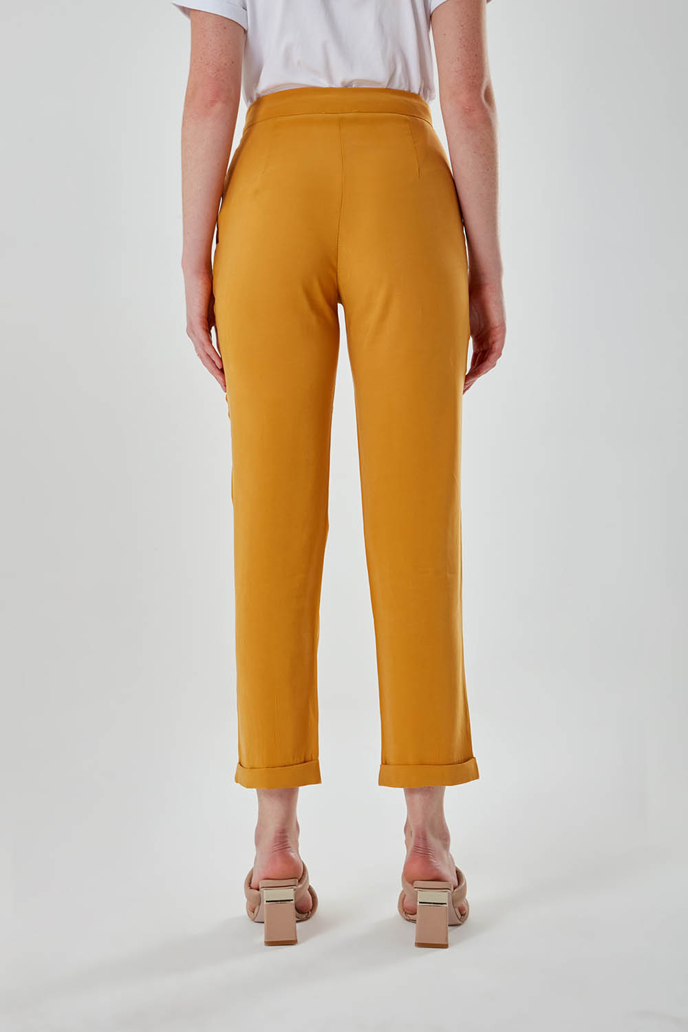 Side Pockets Cuffed Saffron Trousers