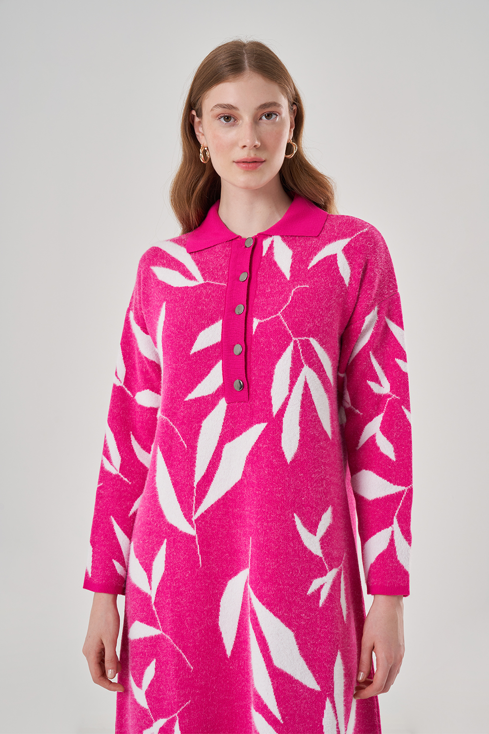 Special Patterned Soft Fuchsia Knitwear Dress