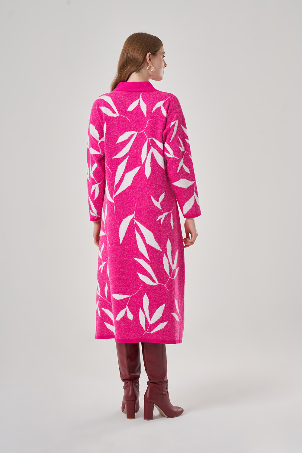 Special Patterned Soft Fuchsia Knitwear Dress