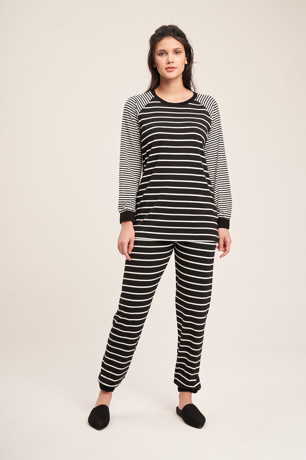 Striped Camisole Pajamas Set (Black)