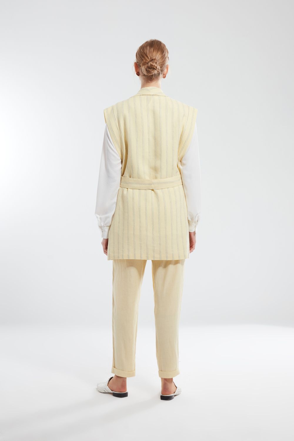 Striped Linen Textured Yellow Vest