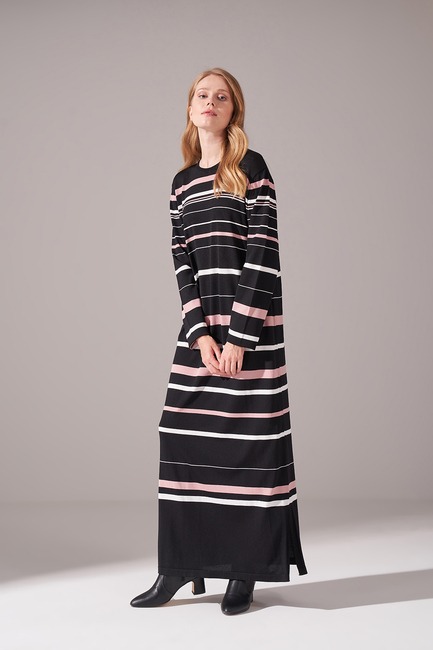 Mizalle - Striped Rayon Sweater Dress (Powder)