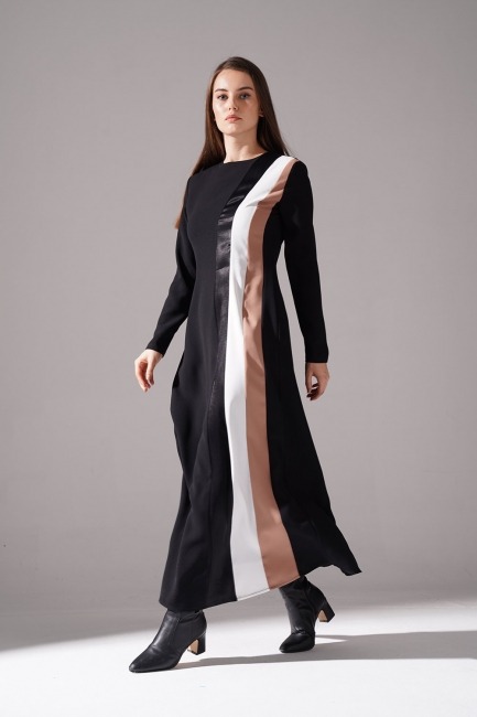 Mizalle - Three-Striped Dress (Black)