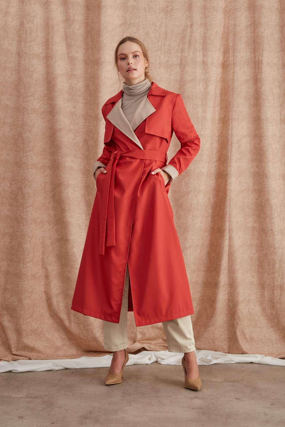 Tile Trenchcoat with Colored Collars