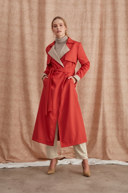 Mizalle - Tile Trenchcoat with Colored Collars