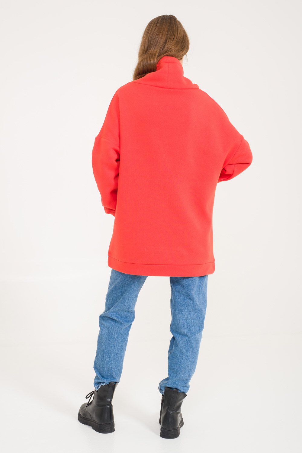 Turtleneck Orange Sweatshirt with Kangaroo Pocket