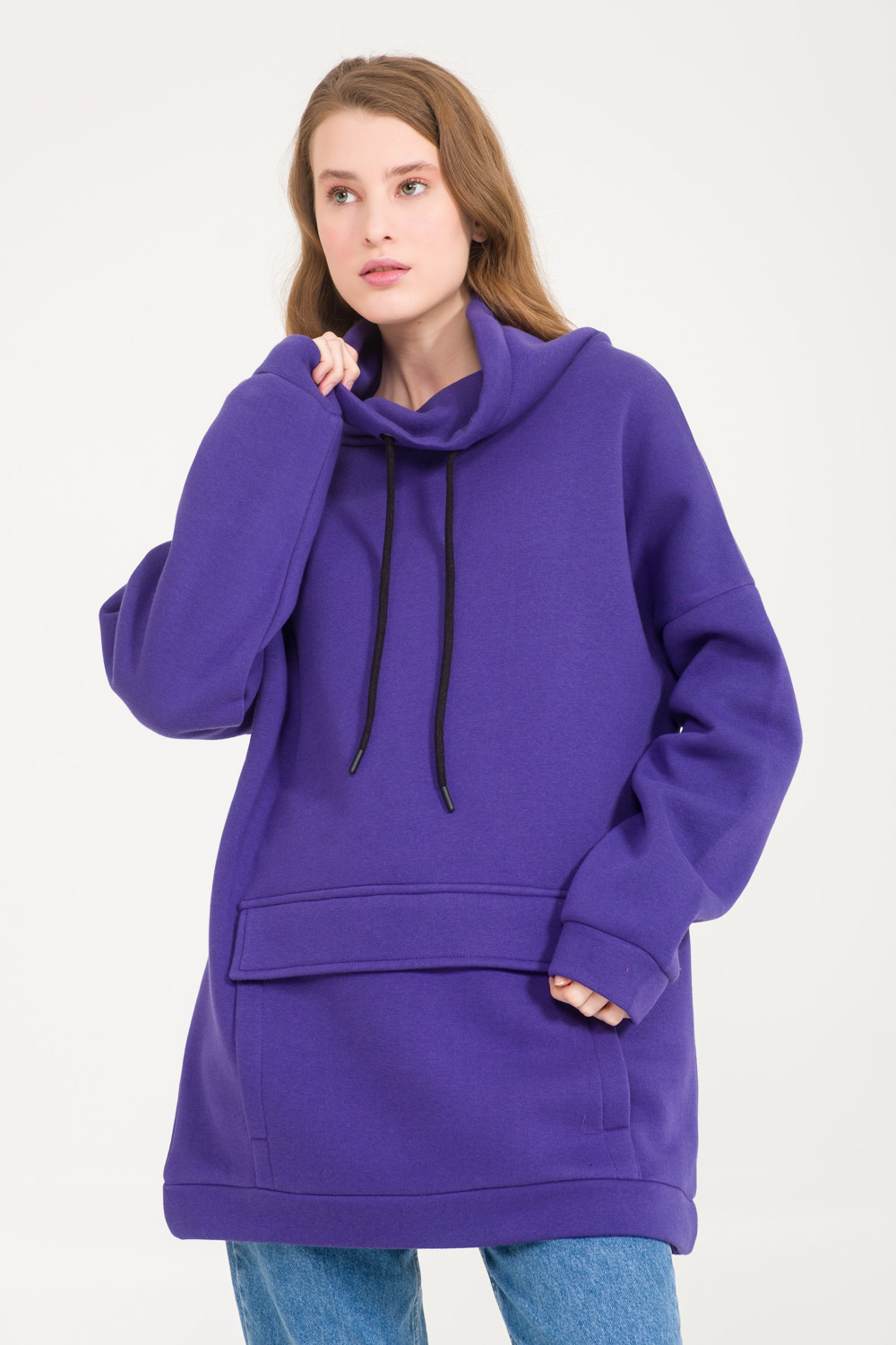 Turtleneck Purple Sweatshirt with Kangaroo Pocket