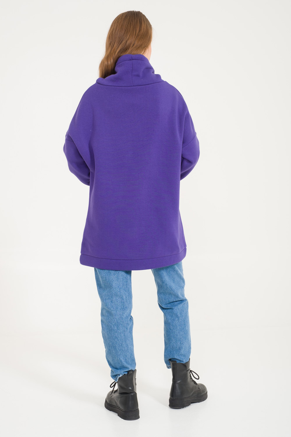 Turtleneck Purple Sweatshirt with Kangaroo Pocket