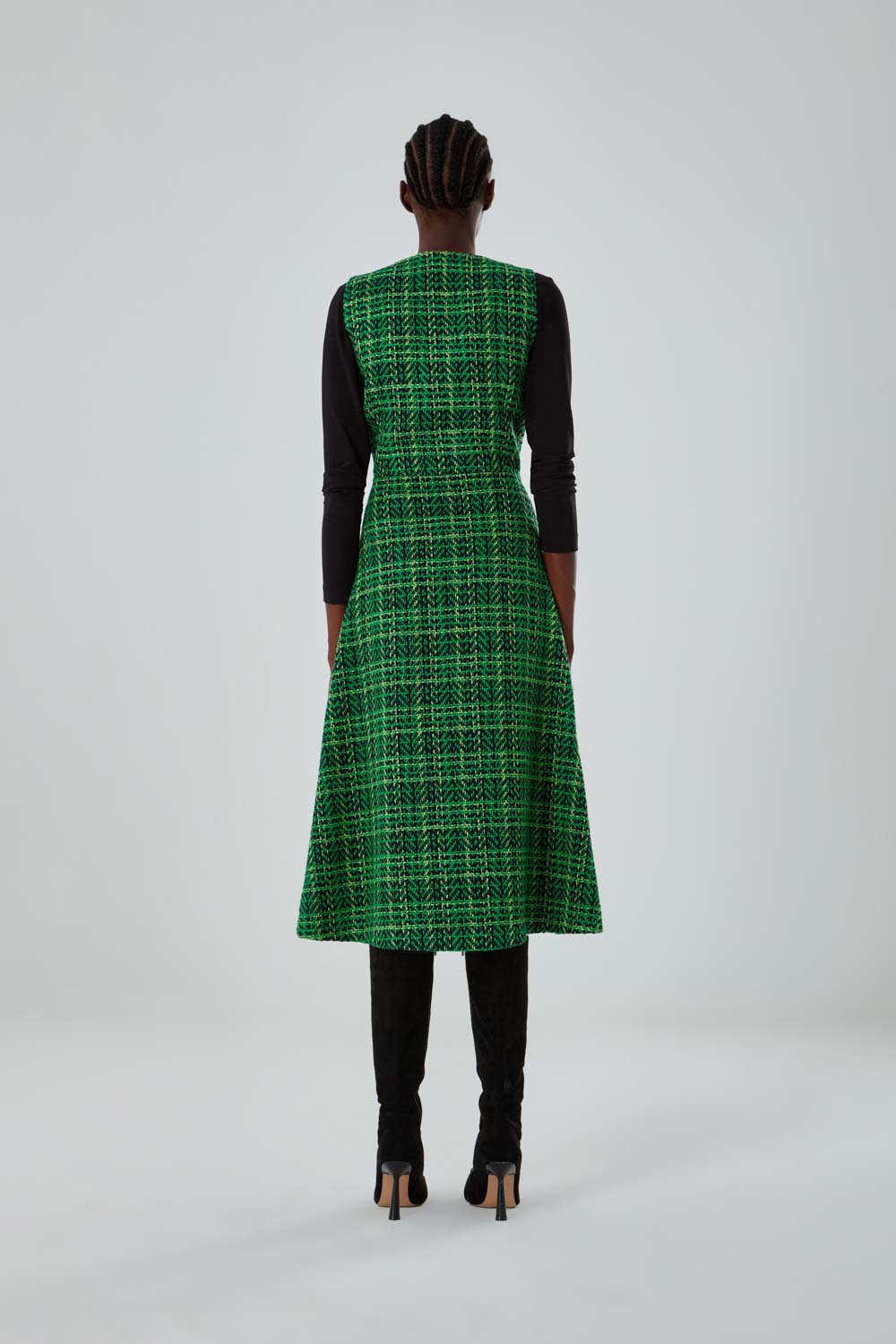 Tweed Patterned Green Gilet Dress