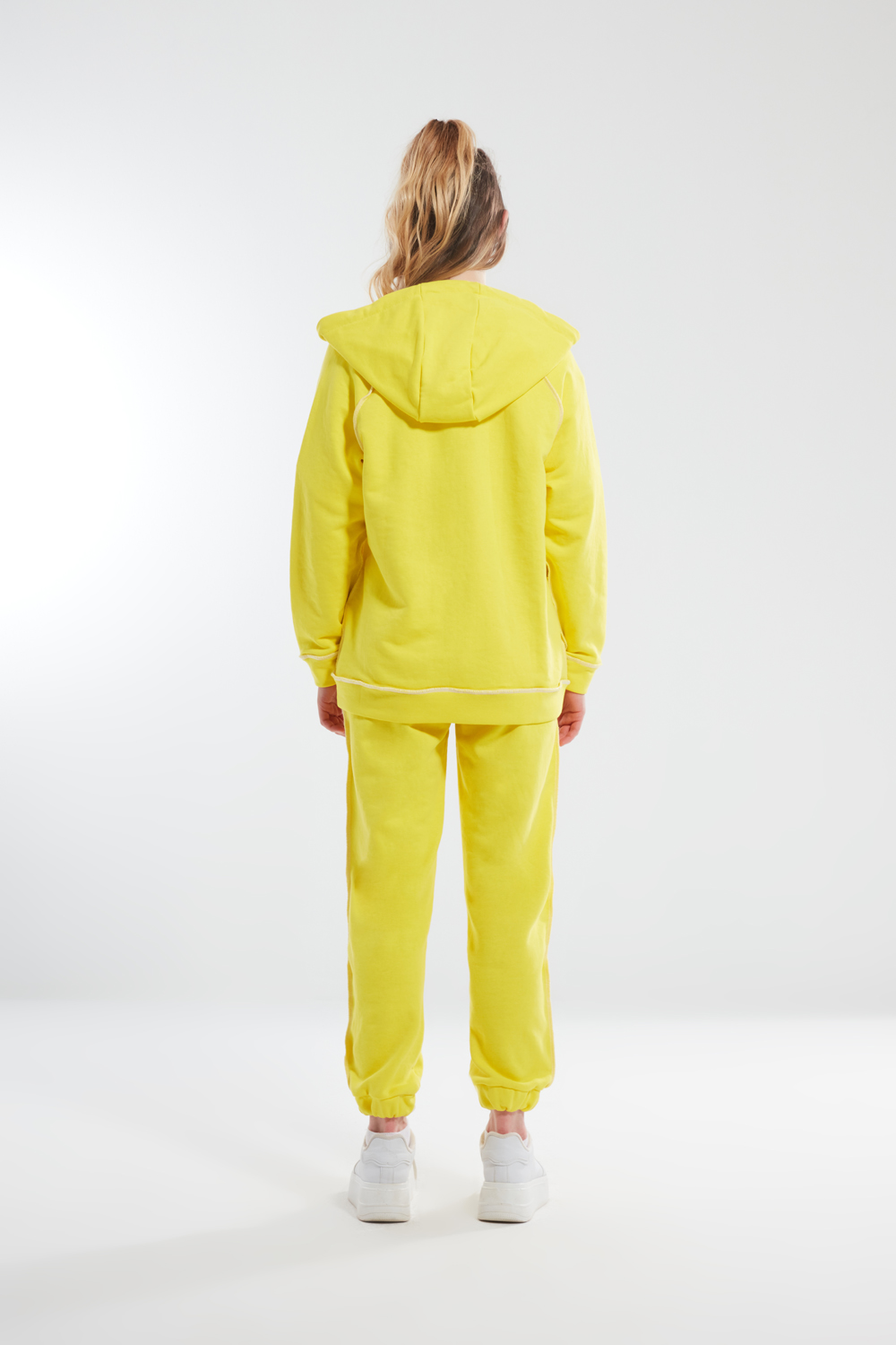 Fermuarlı Karyoka Dikişli Sarı Sweatshirt