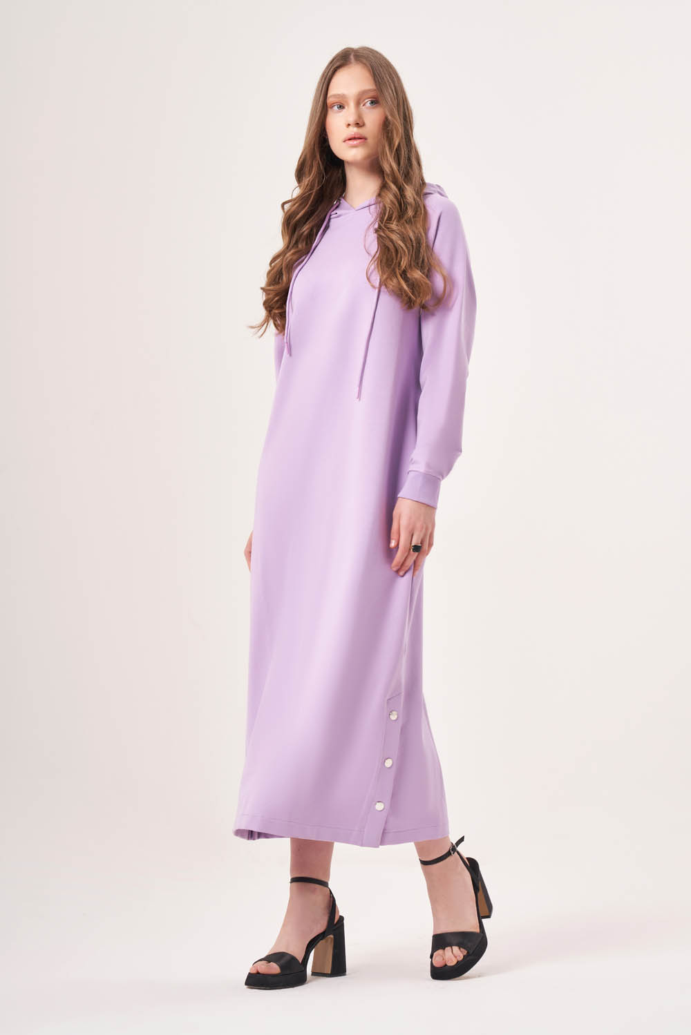 İki İplik Çıtçıtlı Lila Elbise