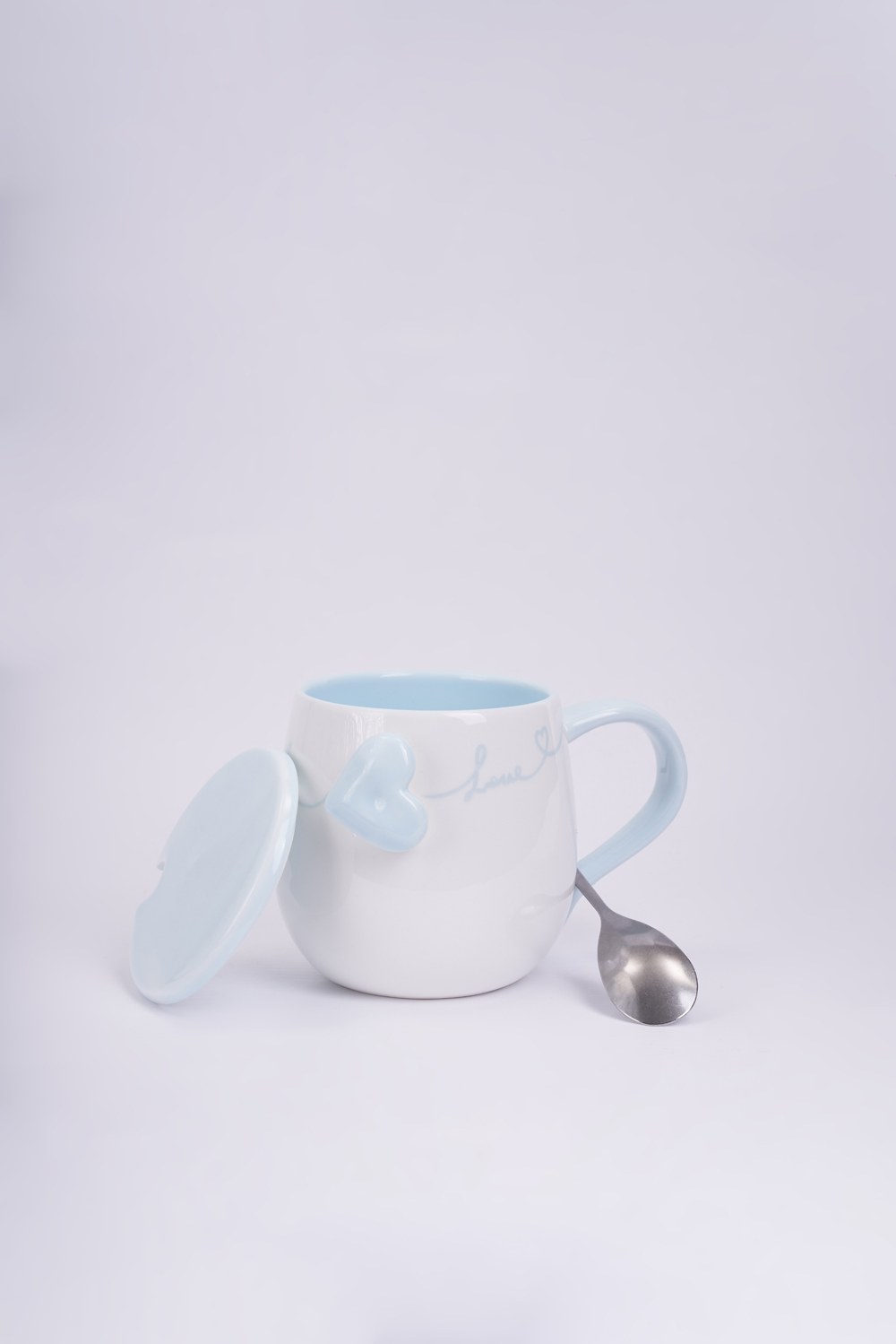 Kaşıklı Porselen Kupa (Mavi)