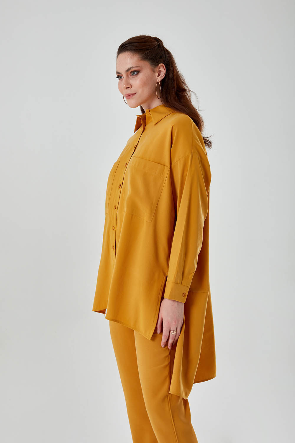 Klasik Yaka Oversize Safran Gömlek Tunik