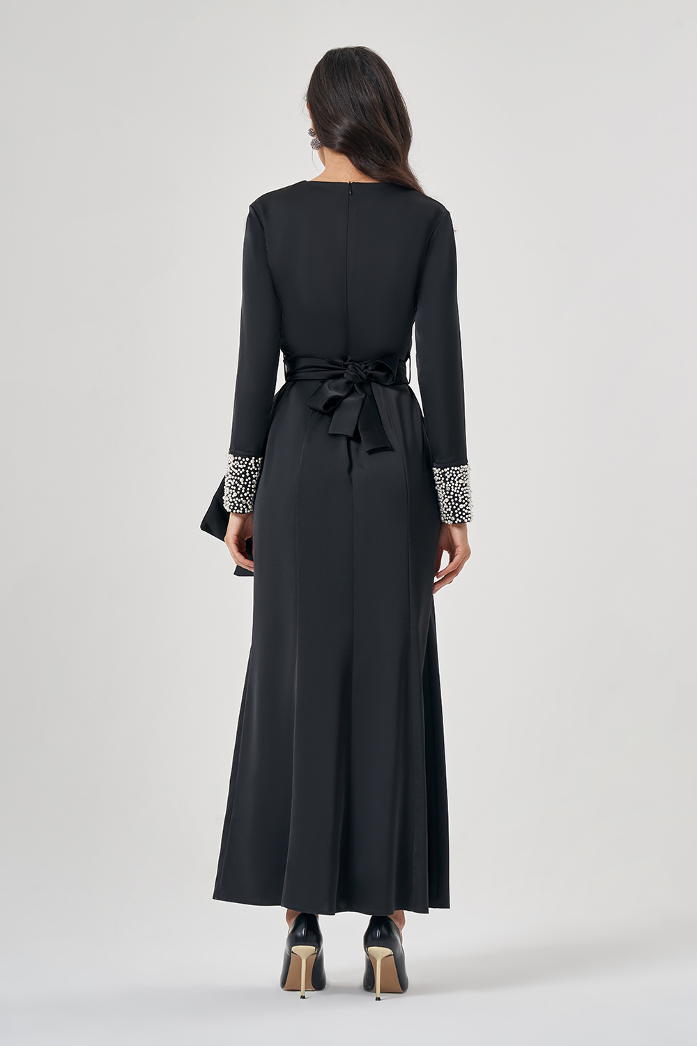 Kolları Taş İşlemeli Luxury Siyah Elbise