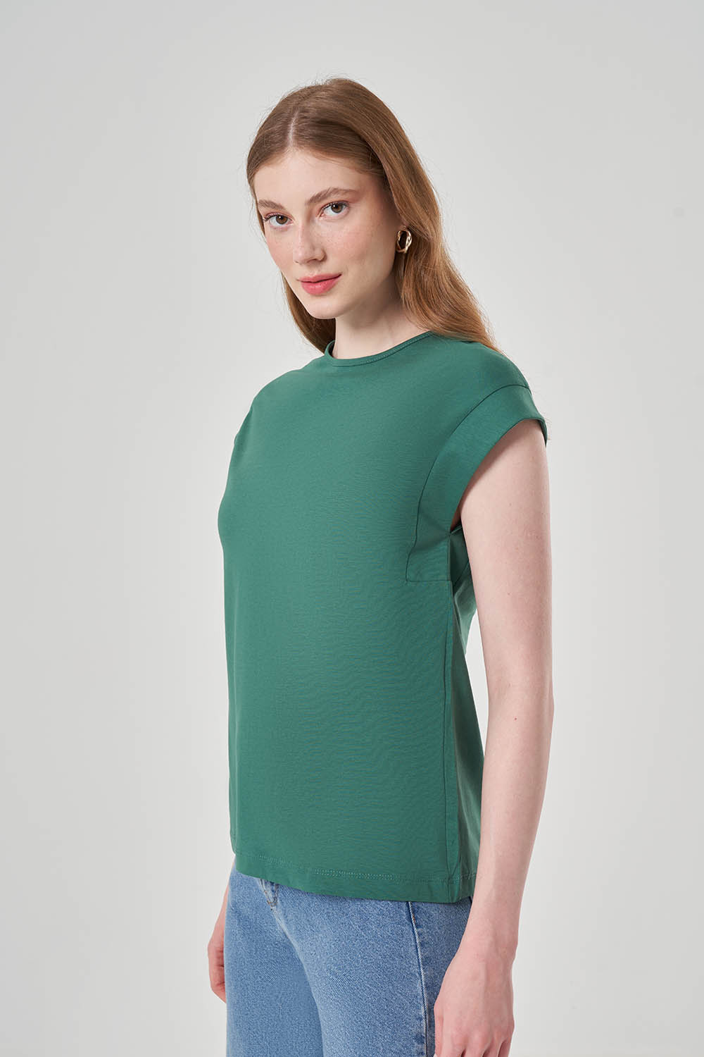 Kolu Katlı Yeşil T-Shirt