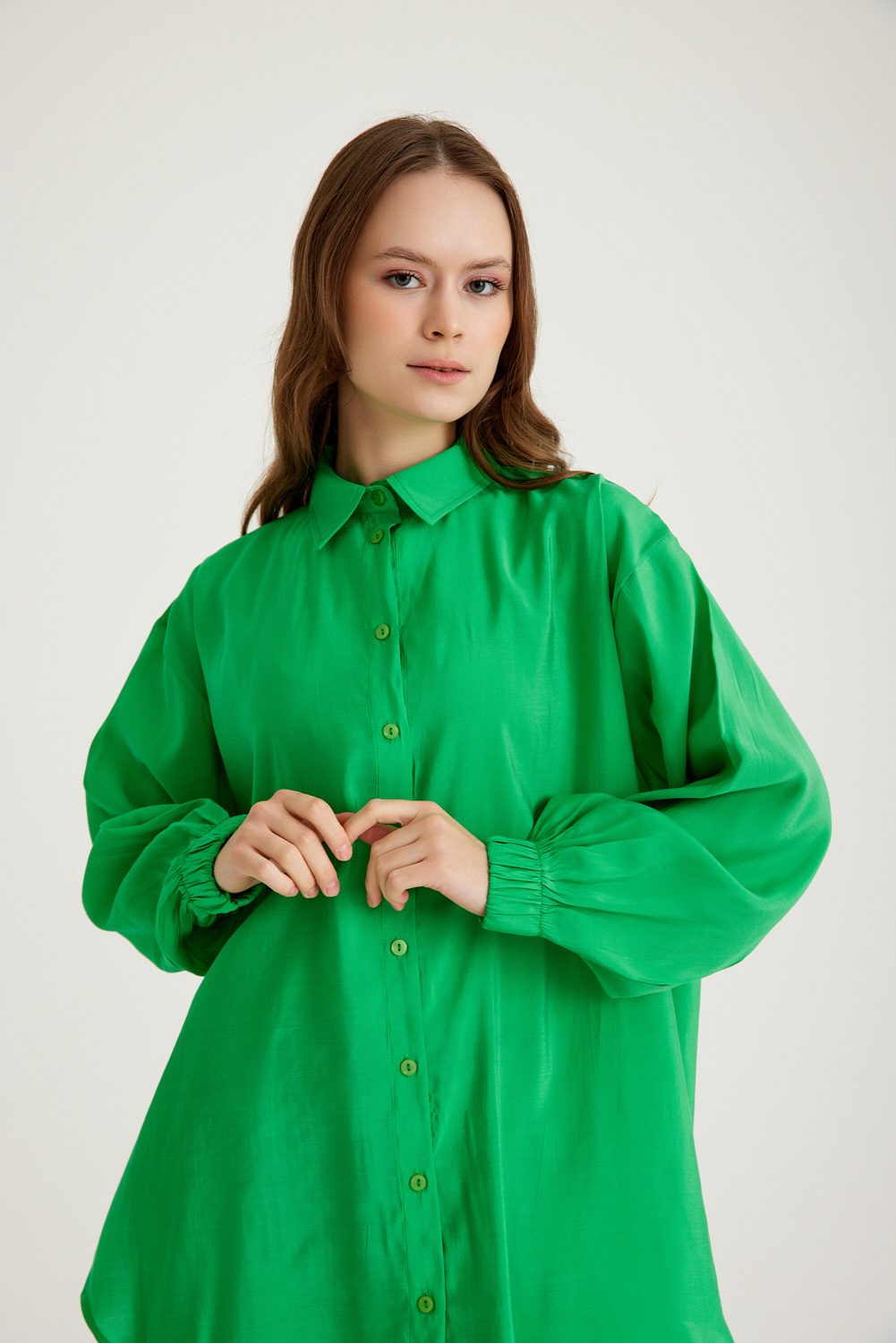 Kolu Lastikli Tunik Yeşil Gömlek