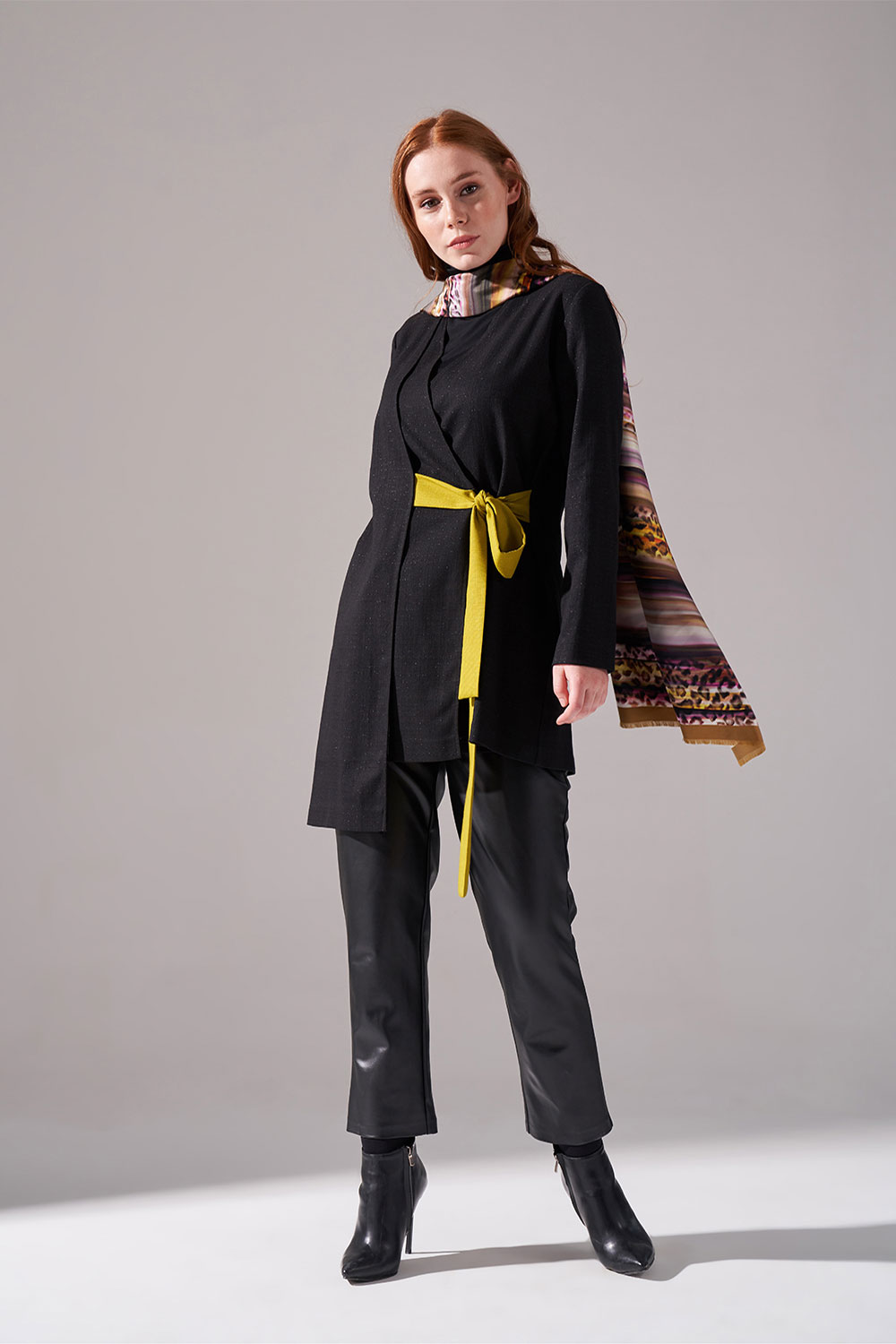 Kontrast Bağlamalı Kimono (Siyah)