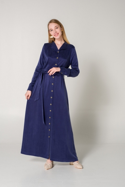 Mizalle - Lacivert Uzun Gömlek Elbise