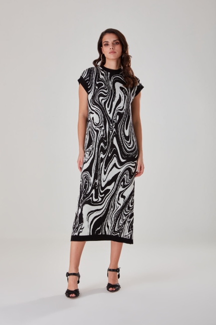 Mizalle - Black Marble Patterned Knitwear Dress