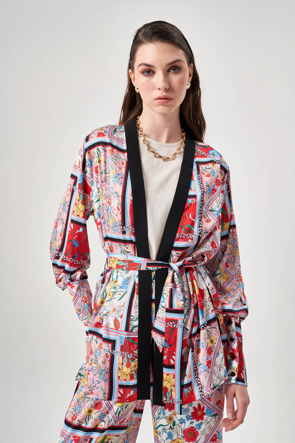 Özel Desenli Manşetli Mix Kimono