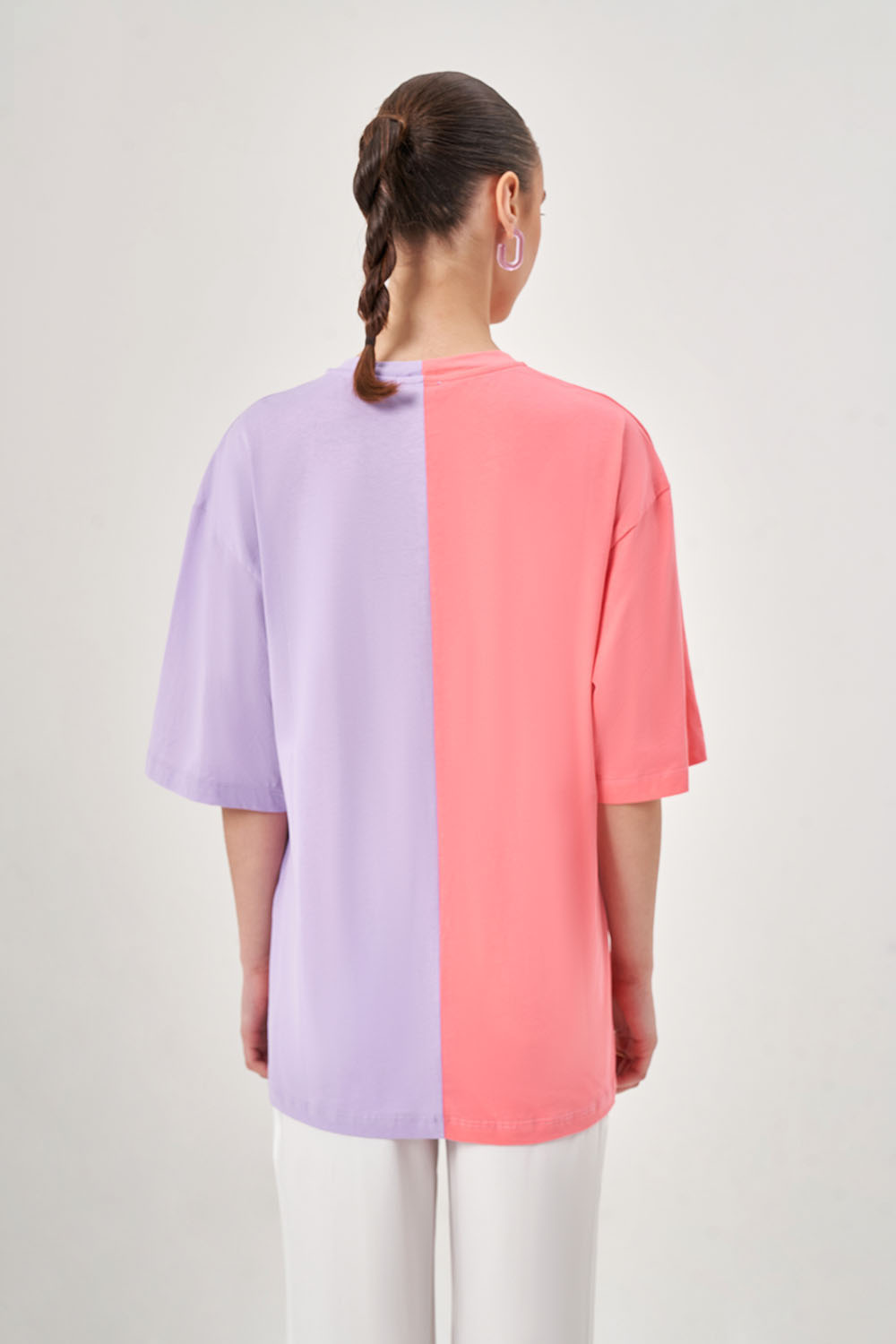 Parça Renkli Baskılı Pembe T-shirt