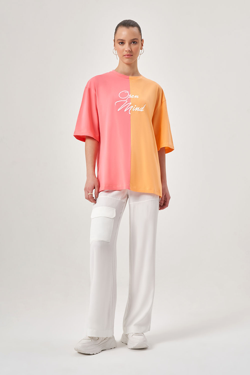 Parça Renkli Baskılı Somon T-shirt